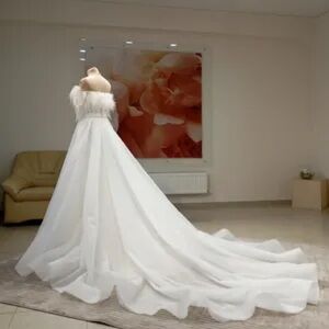 Elegant White Tull Overskirt, Detachable Train
